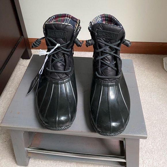 SPERRY Women 85529 Plaid Lined Waterproof Saltwater Quilted Duck Boots NEW NWOB - Picture 2 of 12